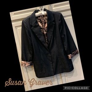 Susan Graver Blazer (black “denim” and leopard)